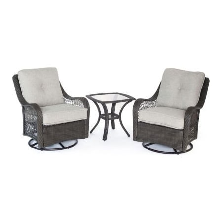 Almo Fulfillment Services Hanover Orleans 3 Piece Swivel Rocking Chat Set, Silver Lining/Gray ORLEANS3PCSW-G-SLV